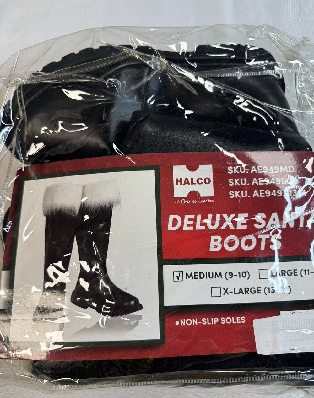 Halco Professional Santa Claus Boots Medium Shoe Size 9-10 Black Polyurethane